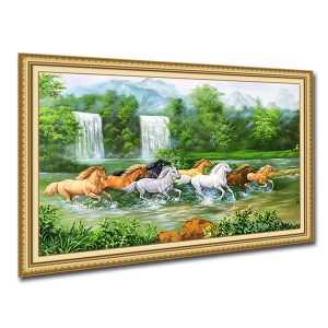 Tranh treo tường bát mã đẹp vẽ chất liệu sơn dầu