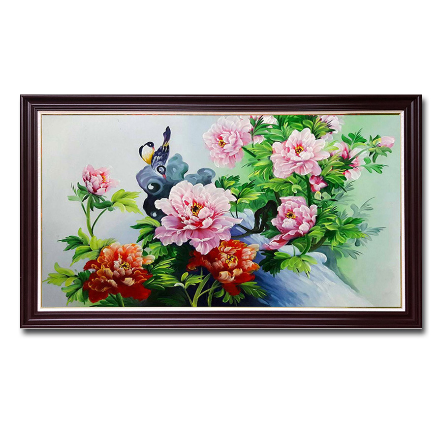 Tranh treo tường hoa mẫu đơn phong thủy vẽ sơn dầu