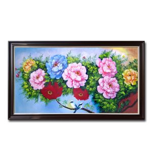 Tranh hoa mẫu đơn vẽ sơn dầu đẹp 1 tấm khổ lớn