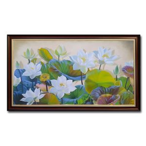Tranh treo tường hoa sen trắng vẽ sơn dầu đẹp