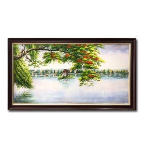 Tranh treo tường đẹp vẽ sơn dầu phong cảnh tháp Rùa Hồ Gươm