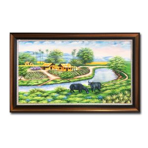 Tranh treo tường đẹp vẽ dòng sông và cánh đồng quê hương