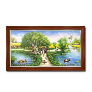 Bức tranh phong cảnh làng quê đẹp khổ lớn vẽ bằng sơn dầu