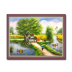 Tranh treo tường phong cảnh làng quê đẹp cỡ nhỏ vẽ sơn dầu