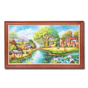 Tranh treo tường đẹp vẽ phong cảnh làng quê xưa bằng sơn dầu