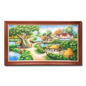 Tranh treo tường đẹp vẽ phong cảnh làng quê chất liệu sơn dầu