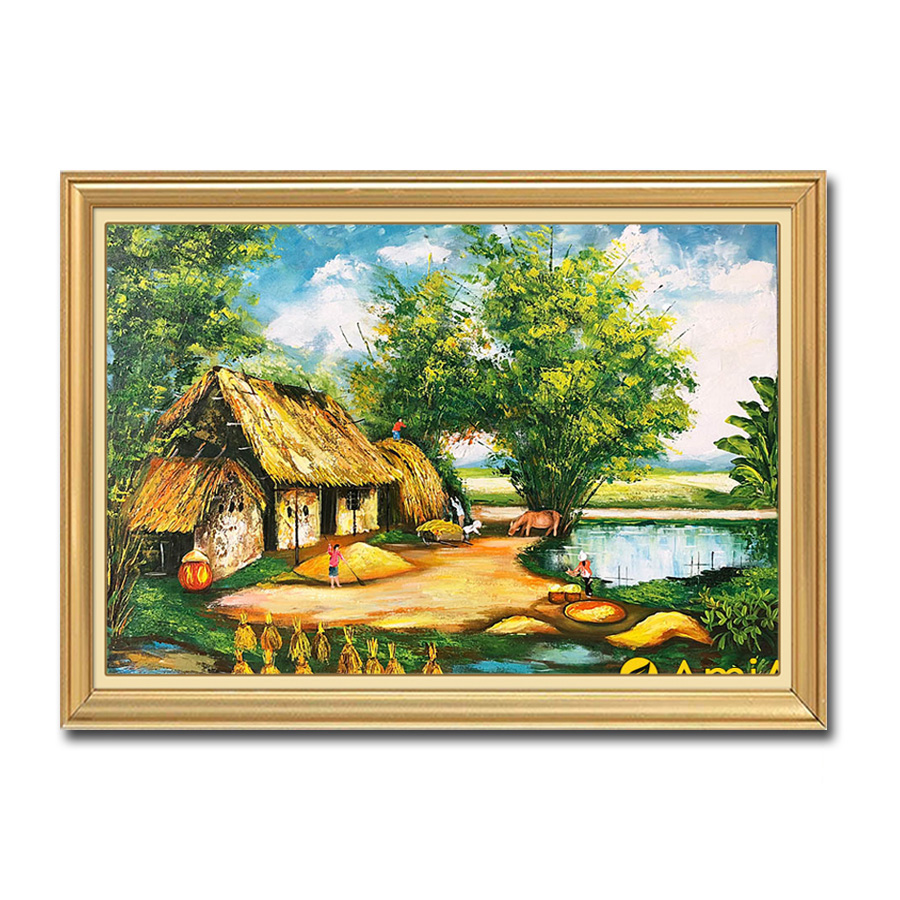 Bức tranh treo tường đẹp chủ đề phong cảnh làng quê xưa