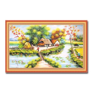 Tranh treo tường sơn dầu vẽ phong cảnh quê hương xưa đẹp