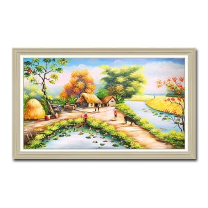 Tranh treo tường phong cảnh làng quê xưa vẽ sơn dầu đẹp