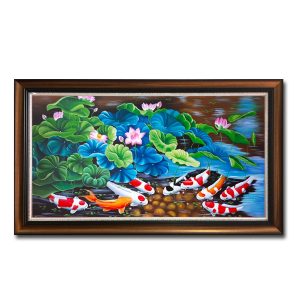 Tranh treo tường cửu ngư quần hội vẽ sơn dầu đẹp