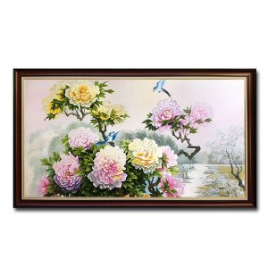 Bức tranh treo tường sơn dầu vẽ hoa mẫu đơn đẹp