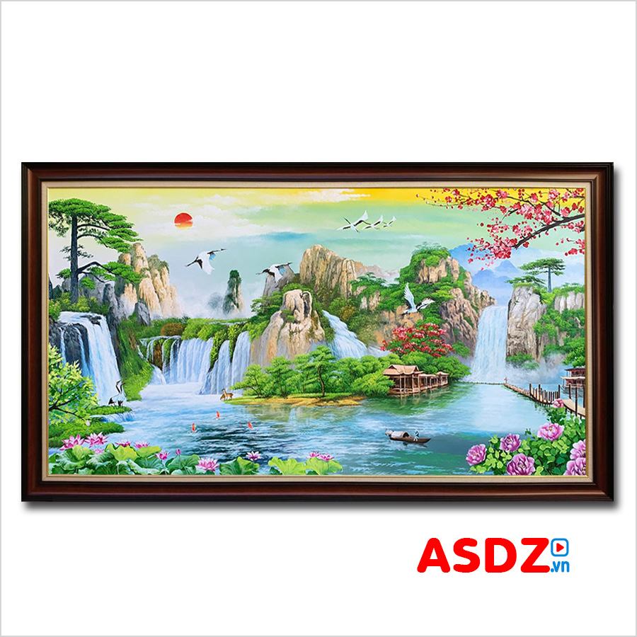 Tranh phong thủy núi non đẹp vẽ sơn dầu