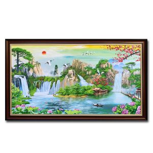Tranh phong thủy núi non đẹp vẽ sơn dầu