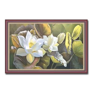 Tranh treo tường hoa sen vẽ sơn dầu đẹp