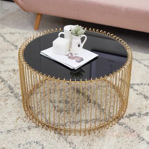Bàn trà chân sắt mặt kính hình lồng chim đẹp hiện đại BTR163