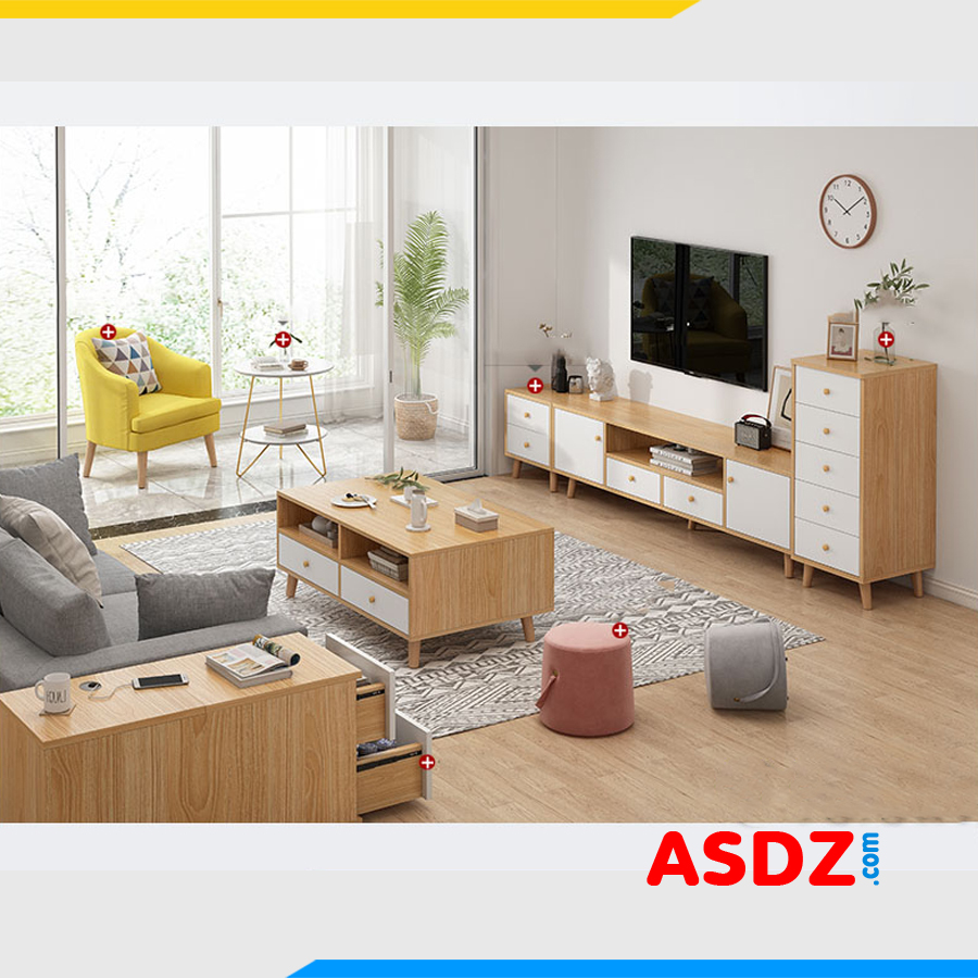 Bàn sofa và kệ tivi gỗ công nghiệp hiện đại có 2 ngăn kéo kê phòng khách BTR111A