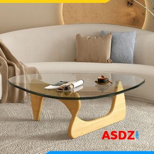 Bàn sofa chân gỗ mặt kính tam giác đẹp BTR120
