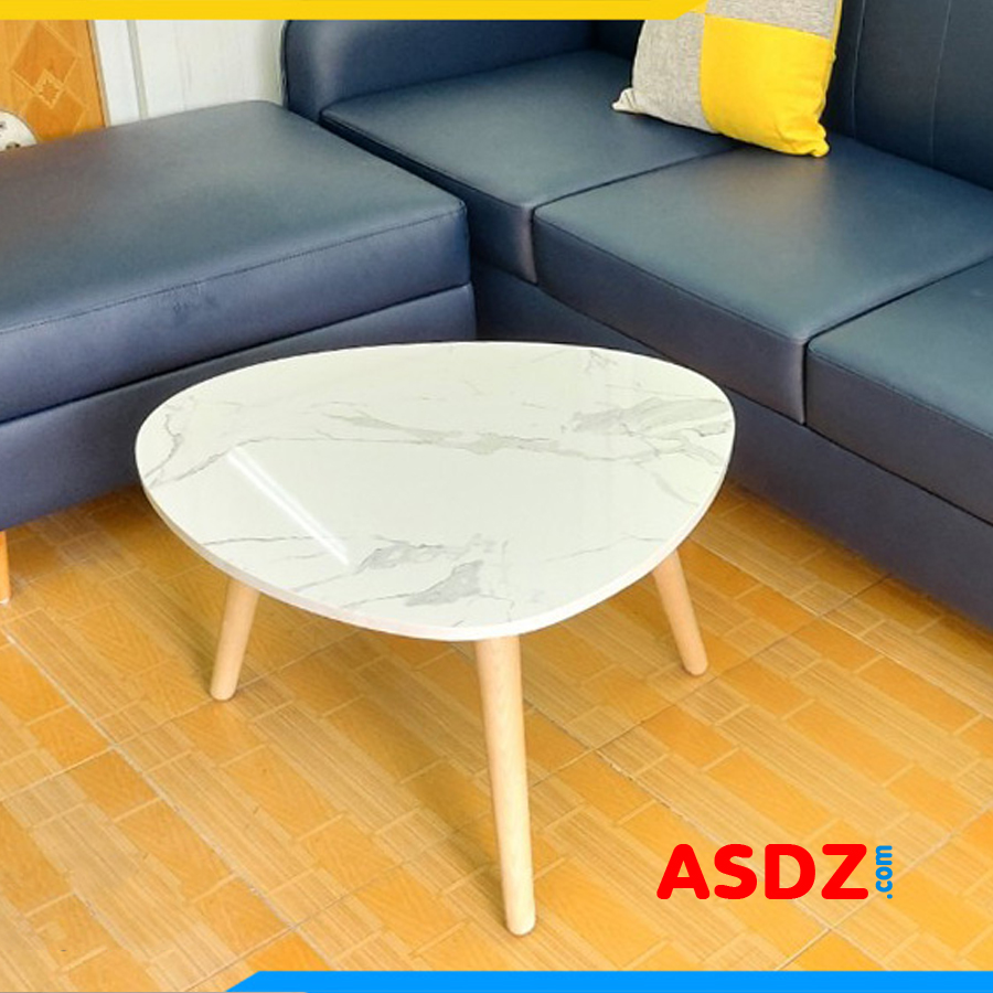 Bàn sofa chân gỗ mặt đá tam giác màu trắng đẹp BTR198