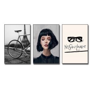 Bộ 3 bức tranh canvas đẹp hình ảnh cô gái và xe đạp