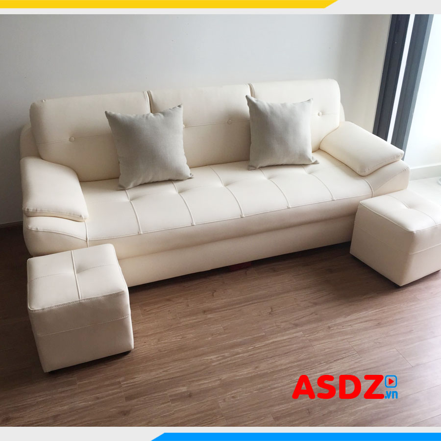 ghe sofa vang da 3 cho ngoi ke phong khach mau kem