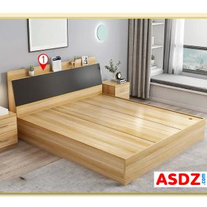 Mẫu giường ngủ GN0055 gỗ công nghiệp màu vân gỗ phối đen