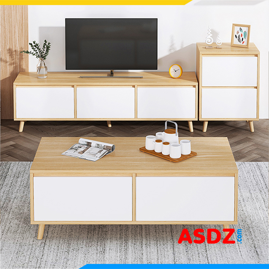 Kệ tivi gỗ công nghiệp 3 ngăn đơn giản và bàn trà KTV146