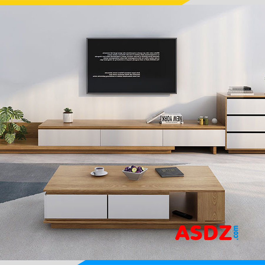 Bộ bàn và kệ tivi gỗ công nghiệp không chân đơn giản kê phòng khách BTR148