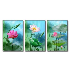 Bộ tranh hoa sen 3 bức đẹp chất liệu canvas