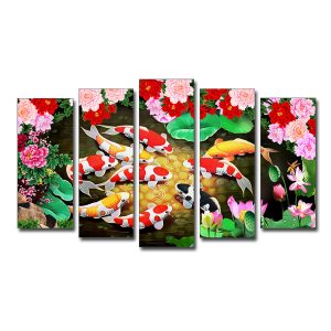 Mẫu tranh cửu ngư quần hội đẹp cá chép hoa mẫu đơn