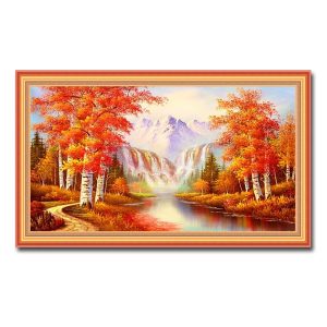 Tranh phong cảnh rừng cây lá đỏ đẹp