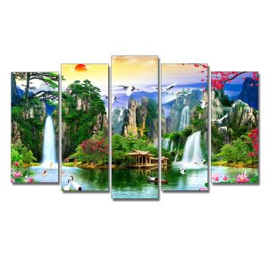 Tranh phong cảnh thiên nhiên sơn thủy đẹp ghép 5 tấm