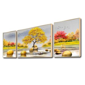 Tranh tráng gương cây tài lộc đẹp bộ 3 tấm