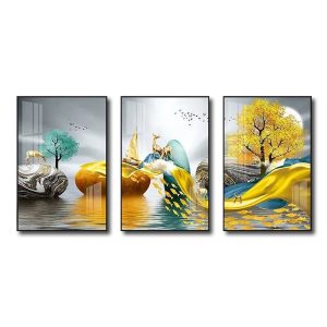 Tranh tráng gương đẹp kiểu ghép bộ 3 tấm hiện đại