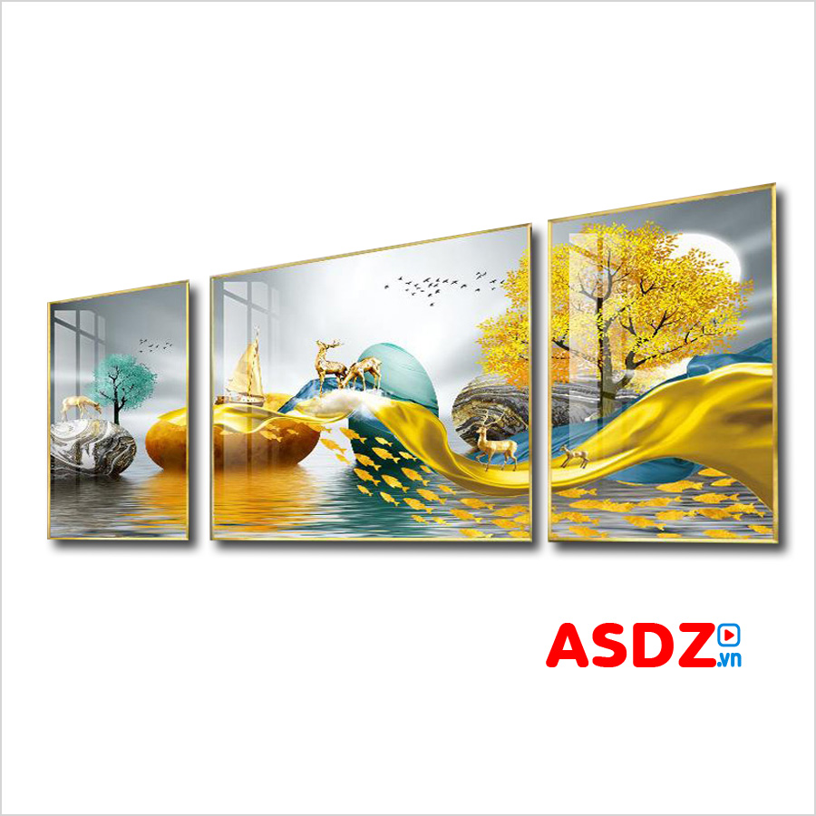 Bộ tranh tráng gương 3 tấm đẹp treo phòng khách