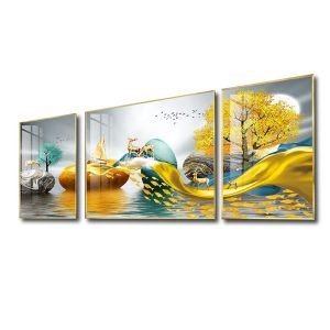 Bộ tranh tráng gương 3 tấm đẹp treo phòng khách