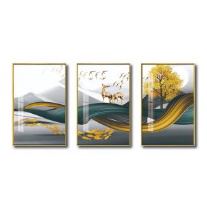 Bộ 3 bức tranh tráng gương đẹp hình hươu