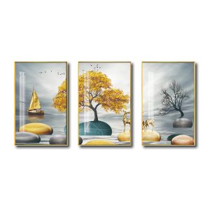 Bộ tranh tráng gương đẹp hình cây tài lộc và thuyền buồm