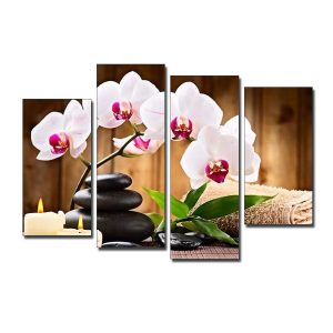 Tranh spa đẹp hình ảnh cành hoa lan và đá cuội