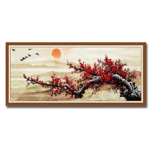 Mẫu tranh đẹp cành đào và đàn chim én mùa xuân