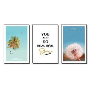 Bộ 3 bức tranh canvas đẹp cây dừa và hoa