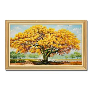 Tranh sơn dầu đẹp cây cổ thụ lá vàng tài lộc