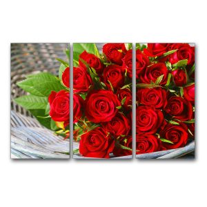 Mẫu tranh đẹp hoa hồng đỏ kiểu bộ 3 tấm