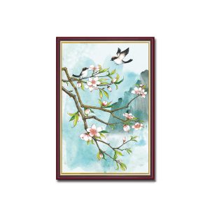 Tranh khổ dọc đẹp cành hoa và đôi chim