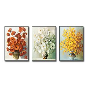 Bộ 3 bức tranh bình hoa đẹp chất liệu canvas
