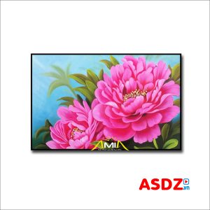 Tranh hoa mẫu đơn 2 bông cầu tình duyên
