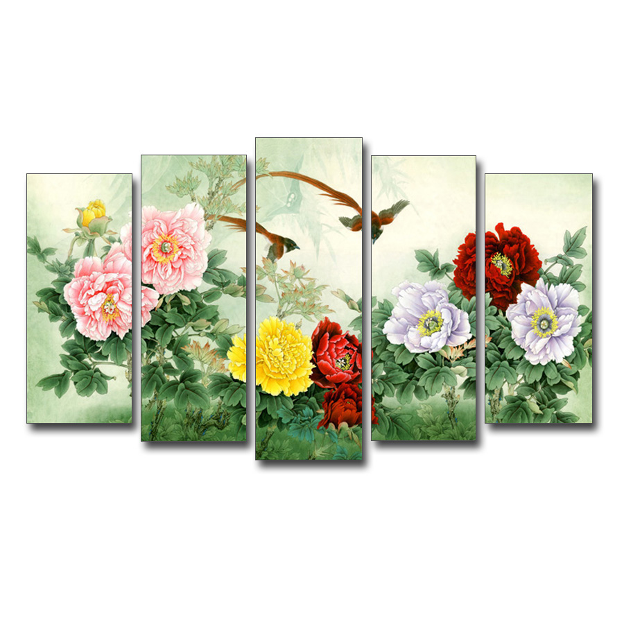 Tranh hoa mẫu đơn và đôi chim đẹp