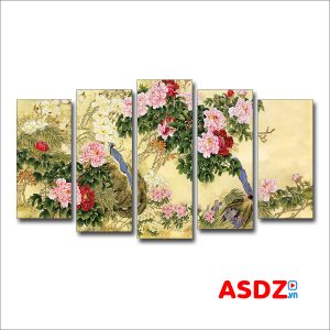 Tranh hoa mẫu đơn và đôi chim hỷ tước
