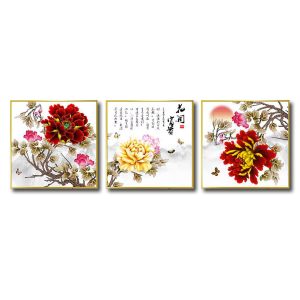 Bộ 3 bức tranh hoa mẫu đơn đẹp hiện đại
