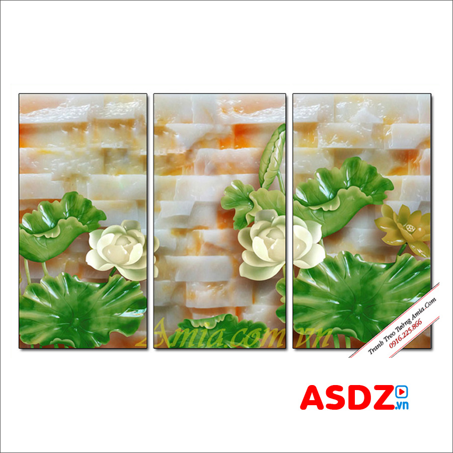 Tranh treo tường đẹp hình ảnh hoa sen giả đá kiểu nổi 3D