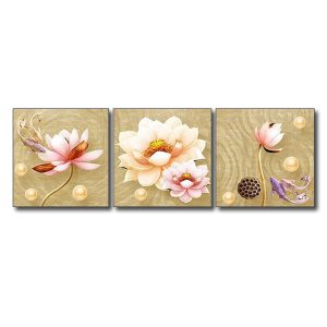 Bộ tranh ghép 3 tấm đẹp hình ảnh hoa sen nghệ thuật